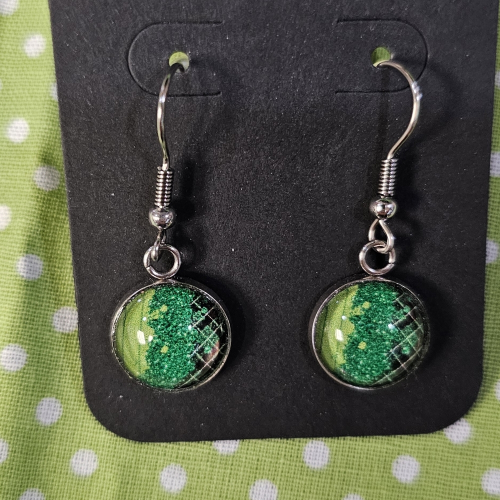 Emerald Glitter Dangle Earrings